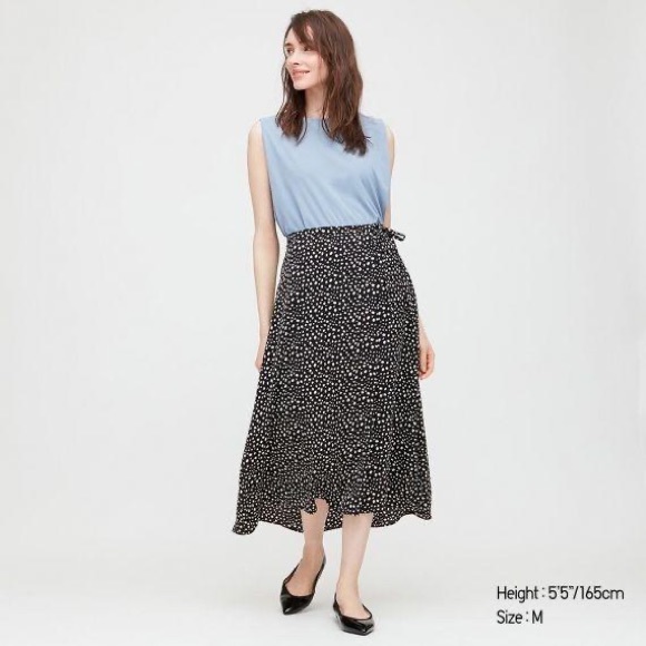 Uniqlo Dresses & Skirts - UNIQLO Belted Printed Tucked Flare Skirt Sz L Black New